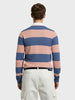 Men's Blue Slim Fit Striped Flat Knit Polo Collar T-Shirt