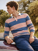 Men's Blue Slim Fit Striped Flat Knit Polo Collar T-Shirt
