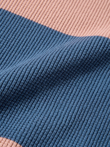 Men's Blue Slim Fit Striped Flat Knit Polo Collar T-Shirt