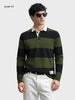 Men's Green Slim Fit Striped Flat Knit Polo Collar T-Shirt