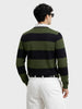 Men's Green Slim Fit Striped Flat Knit Polo Collar T-Shirt
