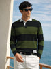 Men's Green Slim Fit Striped Flat Knit Polo Collar T-Shirt
