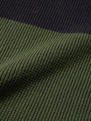 Men's Green Slim Fit Striped Flat Knit Polo Collar T-Shirt