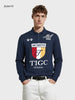 Men's Navy Blue Slim Fit Graphic Printed Casual Polo T-Shirt