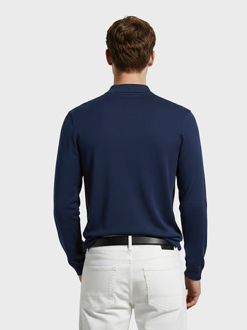 Men's Navy Blue Slim Fit Graphic Printed Casual Polo T-Shirt