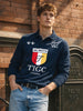 Men's Navy Blue Slim Fit Graphic Printed Casual Polo T-Shirt