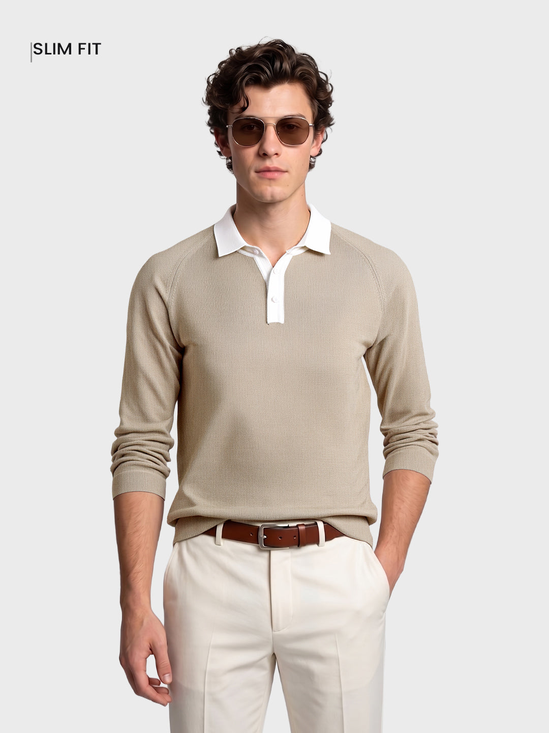 Men's Beige Slim Fit Solid Casual T-Shirt