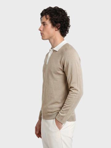 Men's Beige Slim Fit Solid Casual Polo T-Shirt