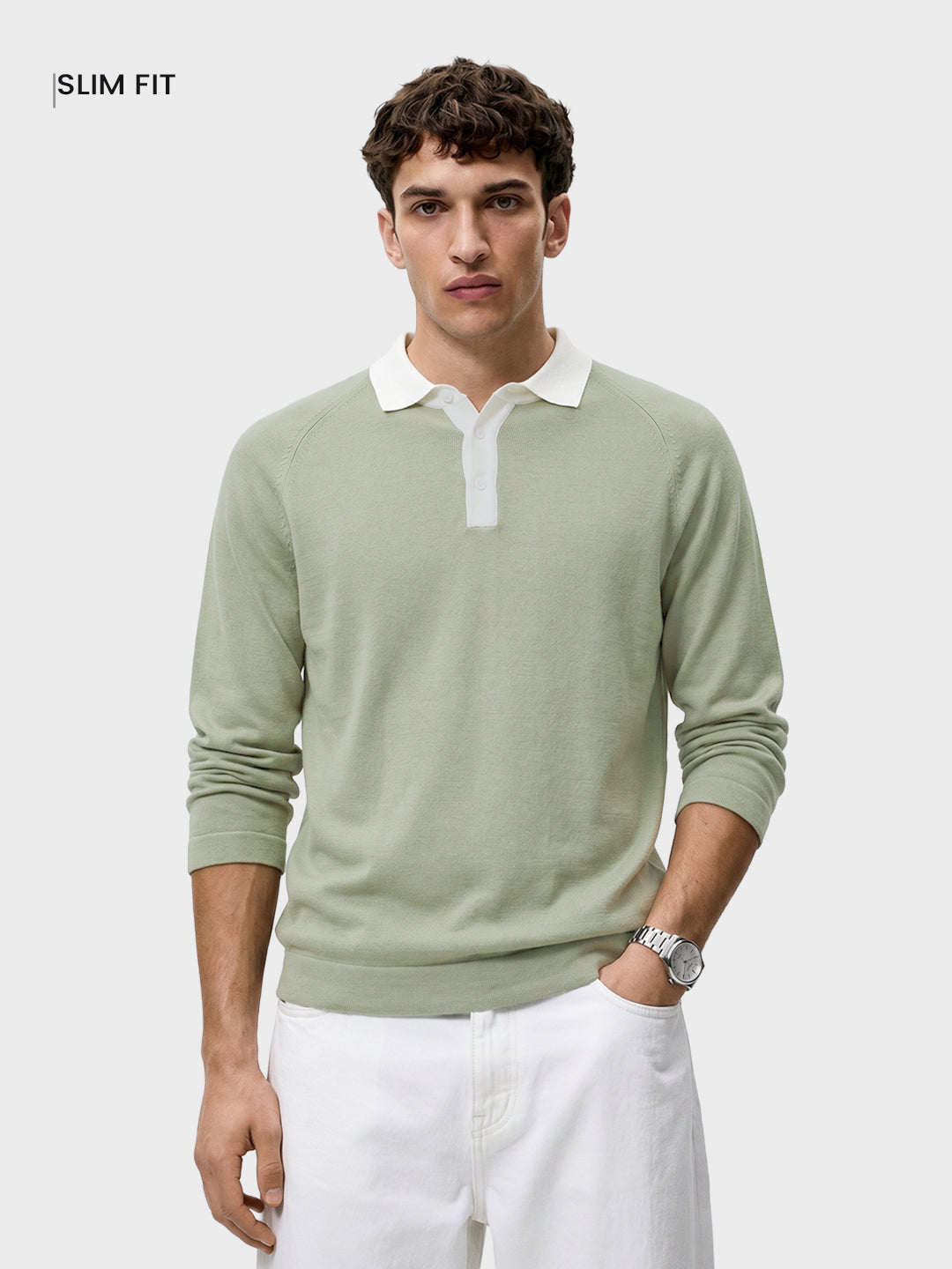 Men's Green Slim Fit Solid Casual Polos T-Shirt