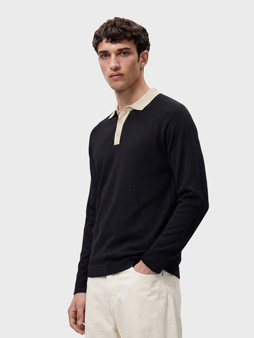 Men's Black Slim Fit Solid Flat Knit Polos T-Shirt