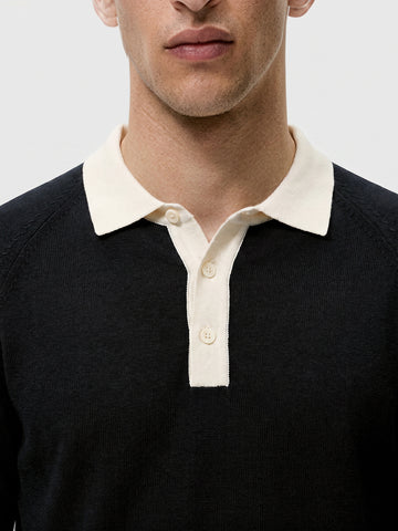 Men's Black Slim Fit Solid Flat Knit Polos T-Shirt