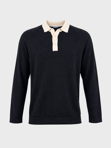 Men's Black Slim Fit Solid Flat Knit Polos T-Shirt