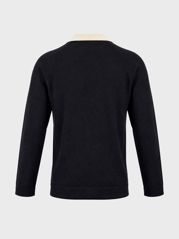 Men's Black Slim Fit Solid Flat Knit Polos T-Shirt