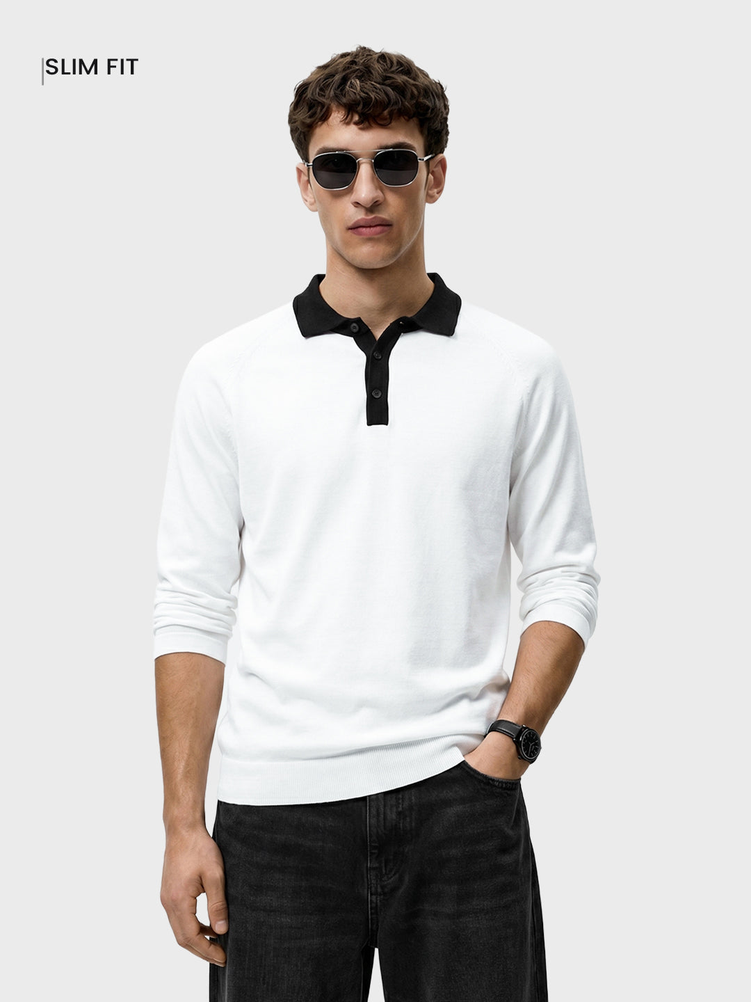 Men's White Slim Fit Solid Casual Polos T-Shirt