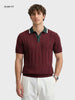 Men's Maroon Slim Fit Textured Flat Knit Polo Collar T-Shirt