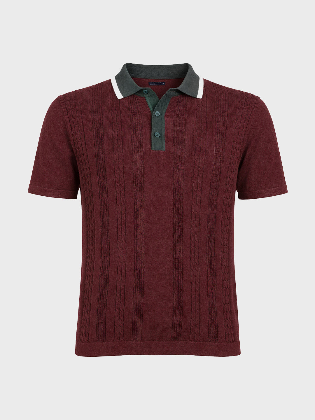 Men's Maroon Slim Fit Textured Flat Knit Polo Collar T-Shirt