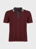Men's Maroon Slim Fit Textured Flat Knit Polo Collar T-Shirt