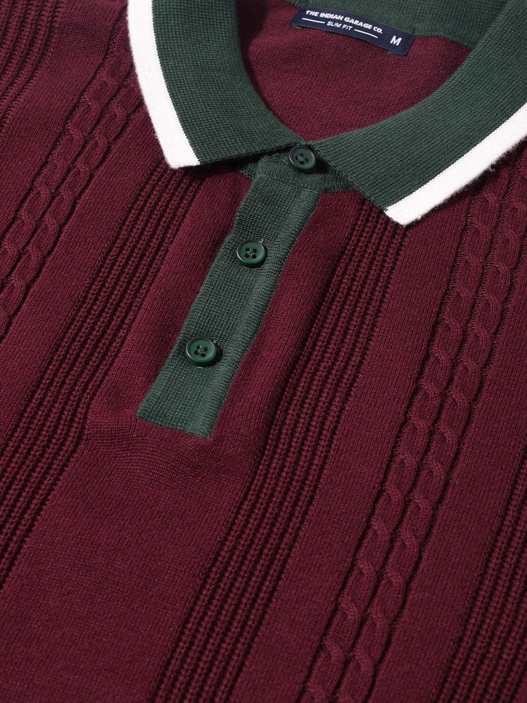 Men's Maroon Slim Fit Textured Flat Knit T-Shirt