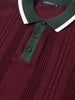 Men's Maroon Slim Fit Textured Flat Knit Polo Collar T-Shirt