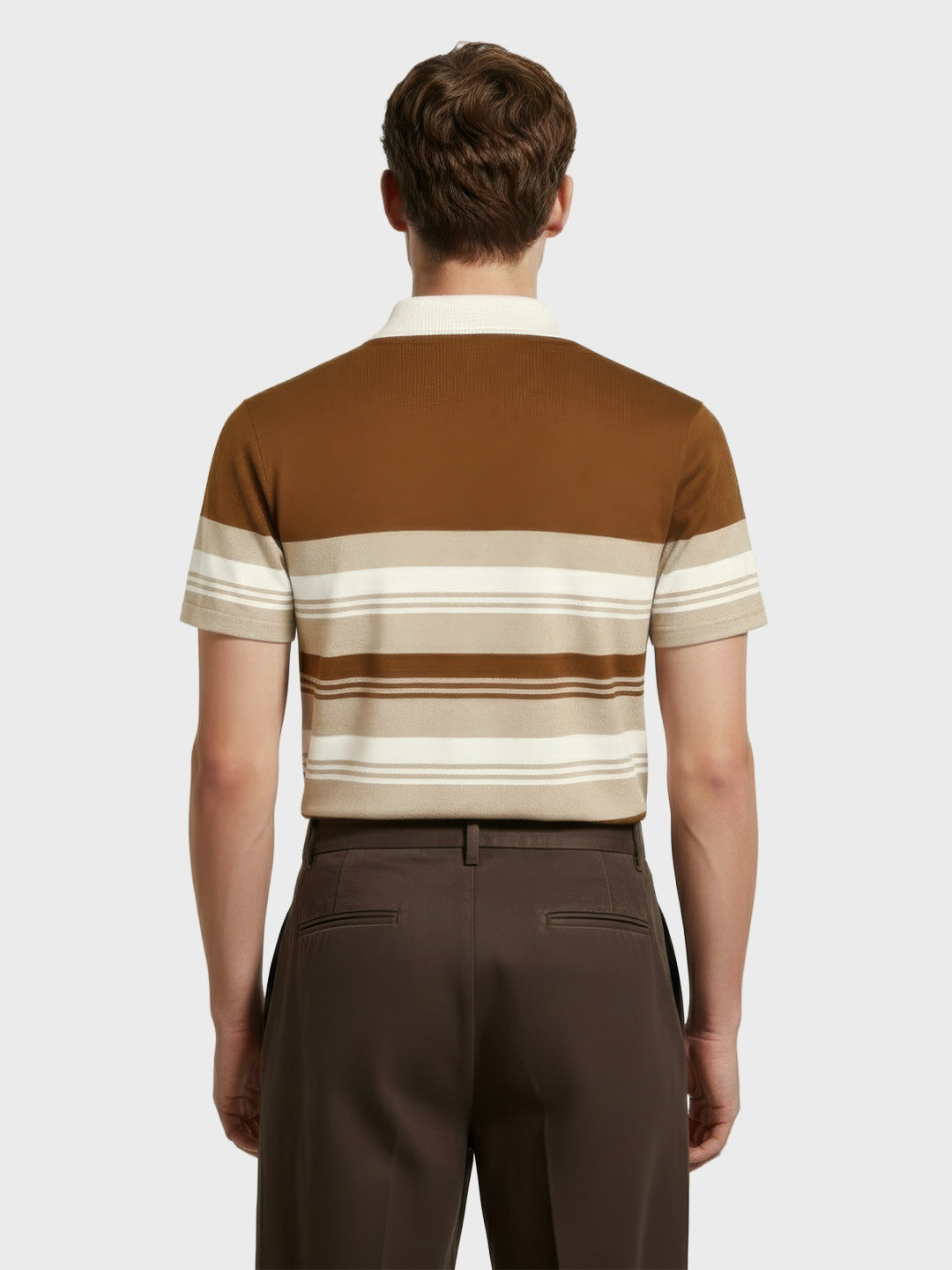 Men's Brown Slim Fit Striped Flat Knit T-Shirt