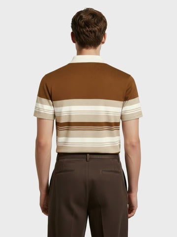 Men's Brown Slim Fit Striped Flat Knit T-Shirt