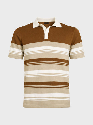 Men's Brown Slim Fit Striped Flat Knit T-Shirt
