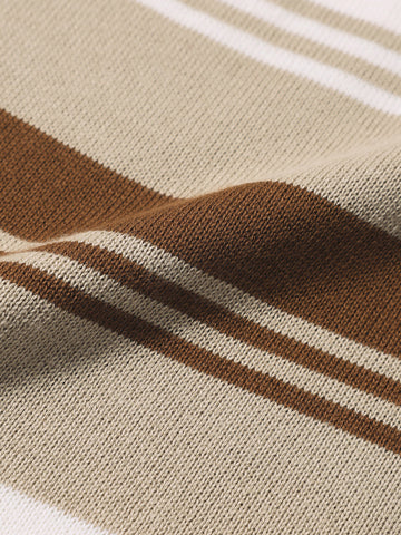 Men's Brown Slim Fit Striped Flat Knit T-Shirt