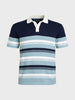 Men's Navy Blue Slim Fit Striped Flat Knit Polo T-Shirt