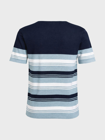 Men's Navy Blue Slim Fit Striped Flat Knit Polo T-Shirt