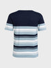 Men's Navy Blue Slim Fit Striped Flat Knit Polo T-Shirt