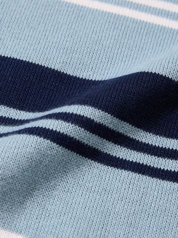 Men's Navy Blue Slim Fit Striped Flat Knit Polo T-Shirt
