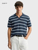 Men's Blue Slim Fit Striped Flat Knit T-Shirt