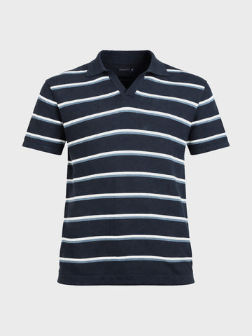 Men's Blue Slim Fit Striped Flat Knit T-Shirt