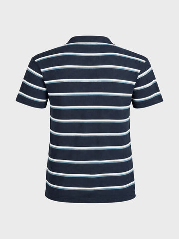 Men's Blue Slim Fit Striped Flat Knit T-Shirt