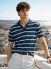 Men's Blue Slim Fit Striped Flat Knit T-Shirt