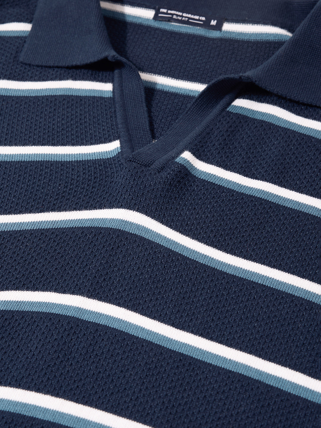 Men's Navy Blue Slim Fit Striped Flat Knit T-Shirt