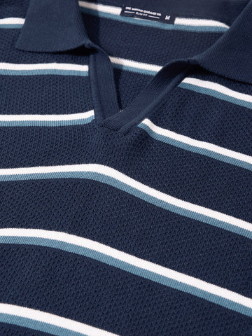 Men's Blue Slim Fit Striped Flat Knit T-Shirt