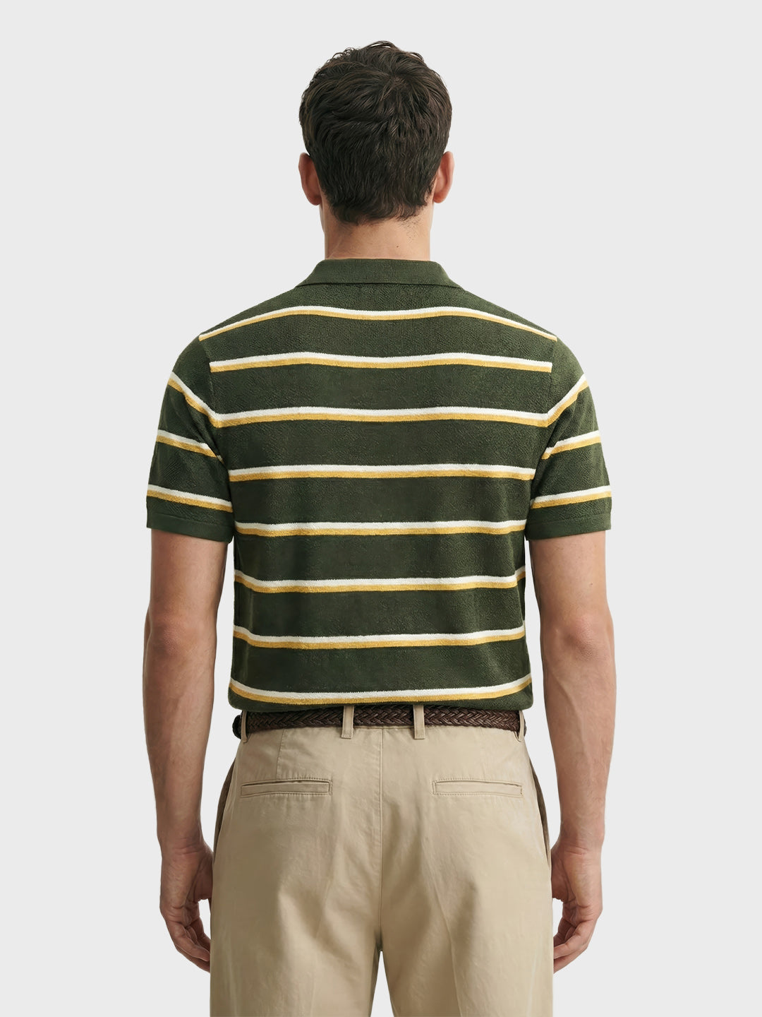 Men's Green Slim Fit Striped Flat Knit T-Shirt