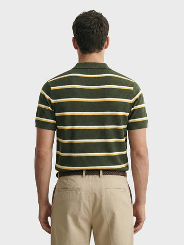 Men's Green Slim Fit Striped Flat Knit T-Shirt