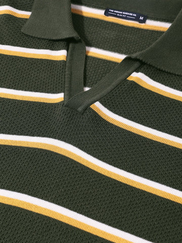 Men's Green Slim Fit Striped Flat Knit T-Shirt