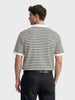Men's White Oversized Fit Striped Flat Knit Polo T-Shirt