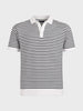 Men's White Oversized Fit Striped Flat Knit Polo T-Shirt