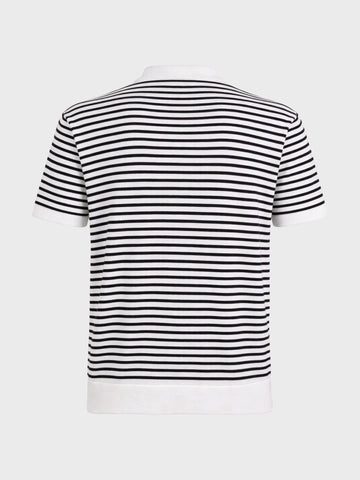 Men's White Oversized Fit Striped Flat Knit Polo T-Shirt