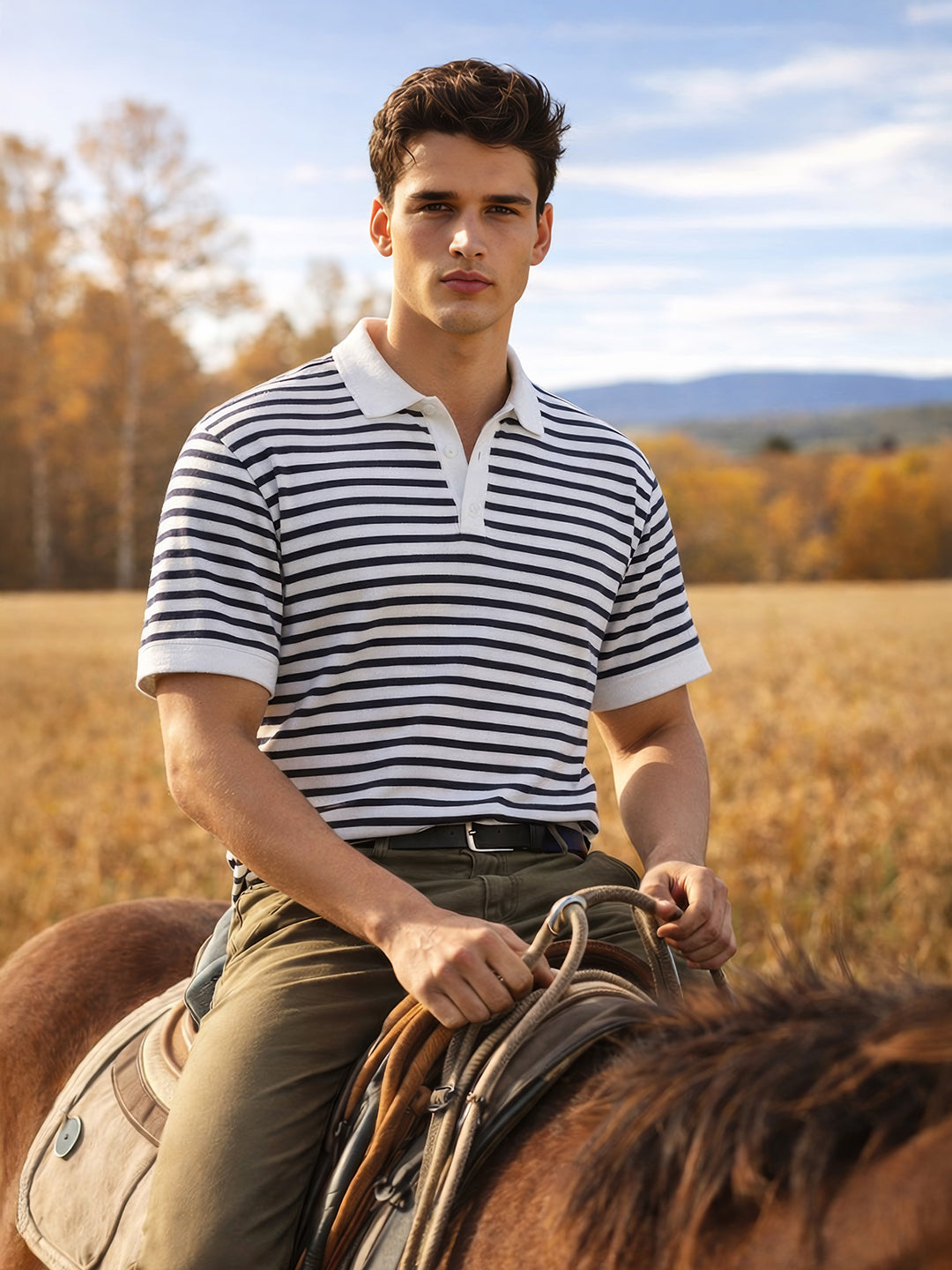 Men's White Oversized Fit Striped Flat Knit T-Shirt