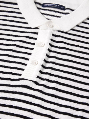 Men's White Oversized Fit Striped Flat Knit Polo T-Shirt