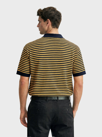 Men's Blue Oversized Fit Striped Flat Knit T-Shirt