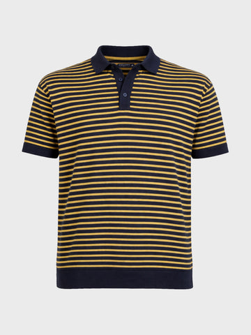 Men's Blue Oversized Fit Striped Flat Knit T-Shirt