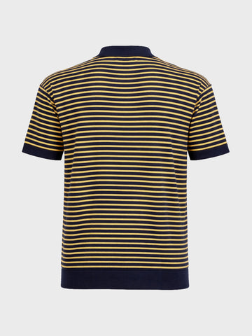 Men's Blue Oversized Fit Striped Flat Knit T-Shirt