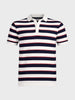 Men's White Slim Fit Striped Flat Knit Polo T-Shirt