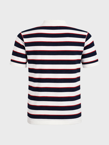 Men's White Slim Fit Striped Flat Knit Polo T-Shirt